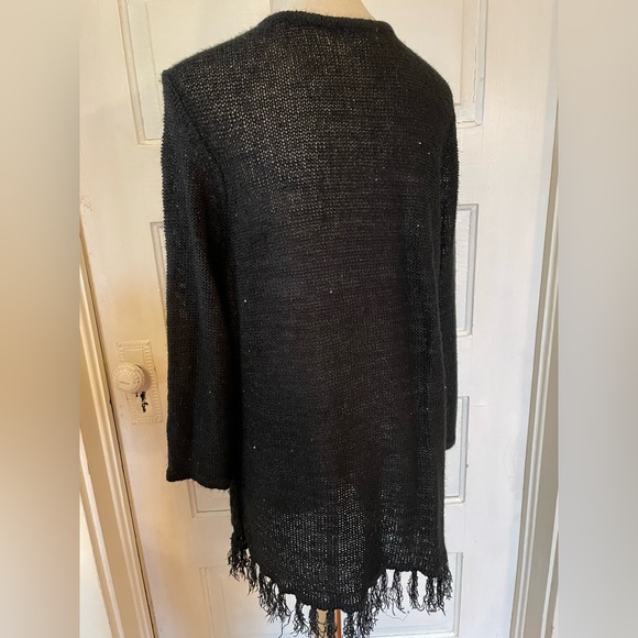 Choices Black Sparkle Sweater Open Cardigan Fringe XL - Picture 5 of 7